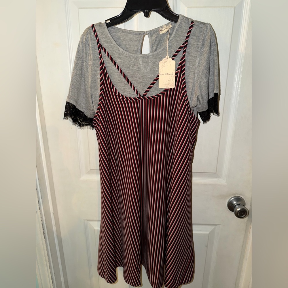 Hem & Thread Burgundy Striped Dress - Picture 2 of 4